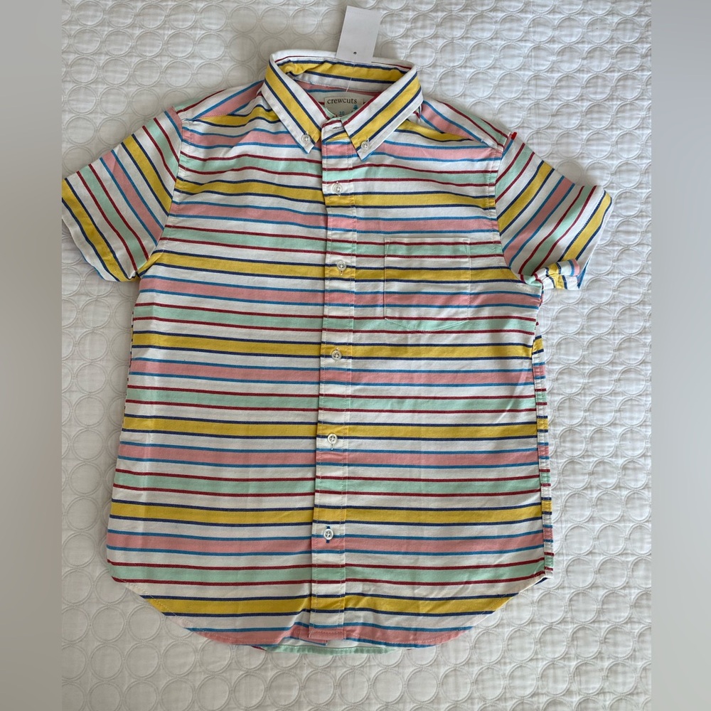 CREWCUTS Shirt Boy's Size 10  Stripe Multi Color Short Sleeve  Button Down New